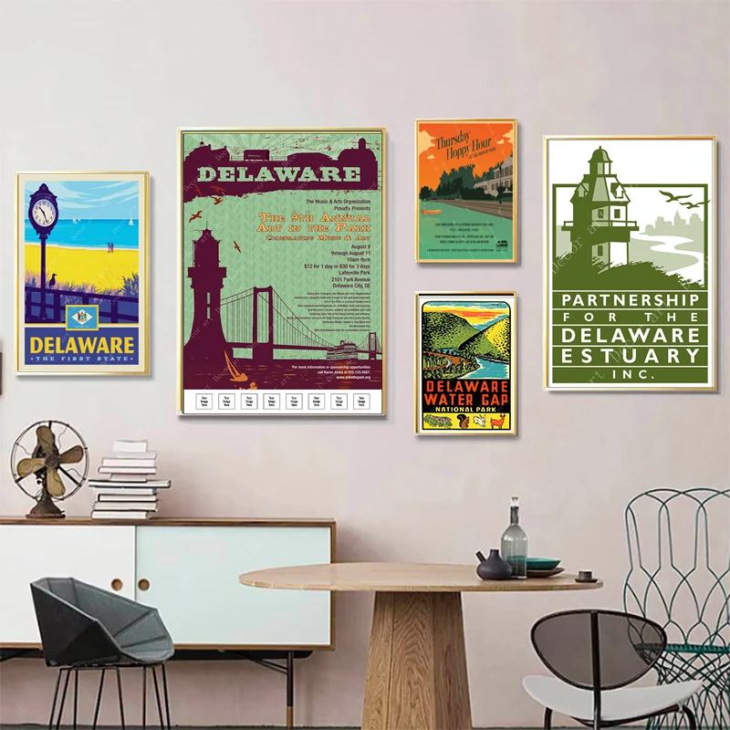 Винтажные дорожные плакаты из Америки Делавэр США холст живопись плакат