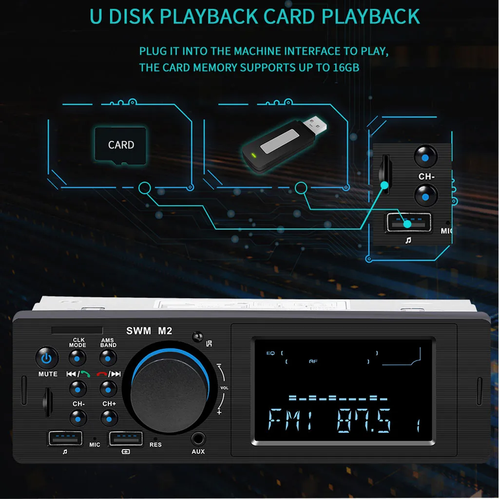 SWM M2 автомобильный стерео MP3 музыкальный плеер FM Радио BT USB TF AUX головное устройство беспроводной адаптер автомобильное радио Multimidia MP5 автомобильные аксессуары