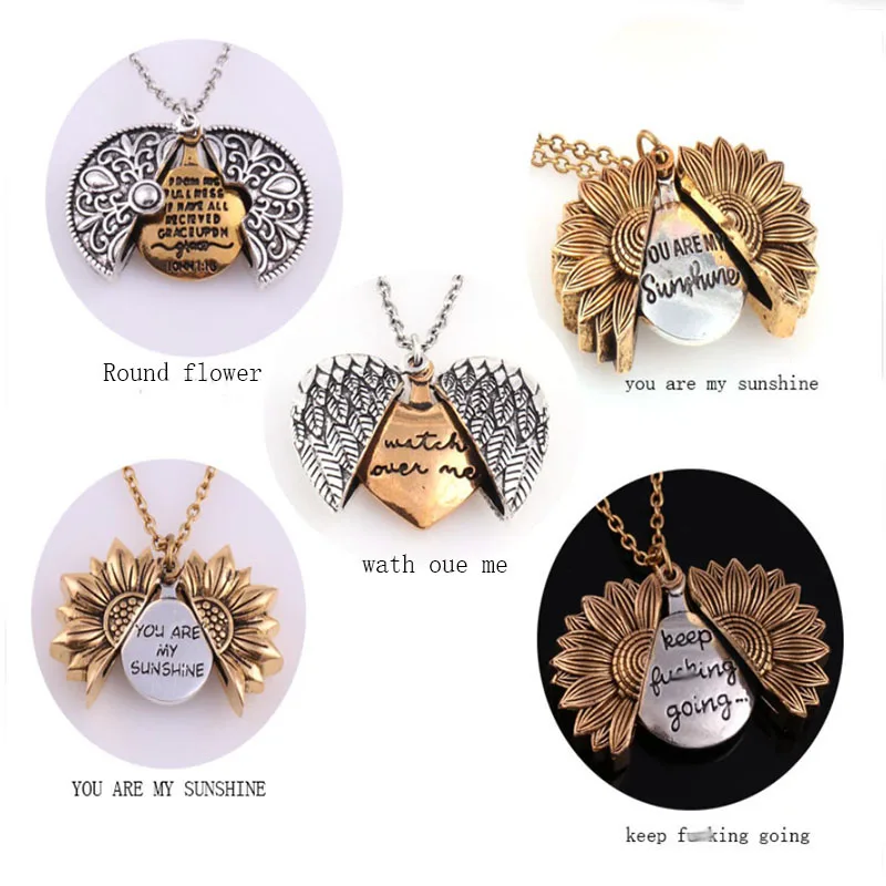Keep Fu * king Going Watch over Me Letter Sunflower Heart Open Locket кулон ожерелье для женщин