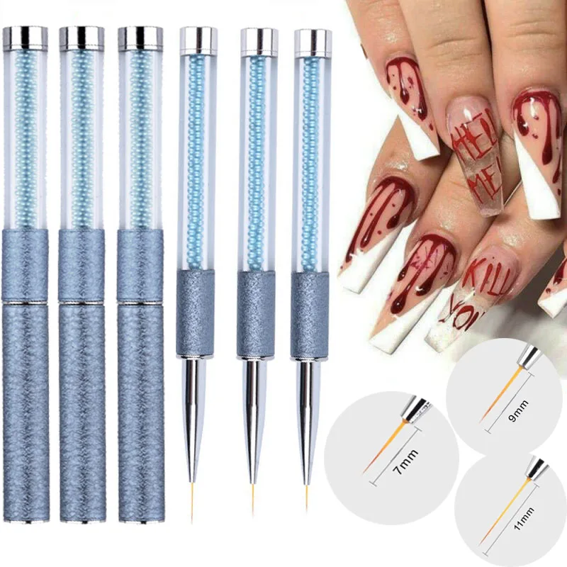 

1/3 pcs of acrylic nail brush blue pearl rod 3D painting drawing UV gel DIY brush pen tool nail art painting tool 7mm/9mm/11mm