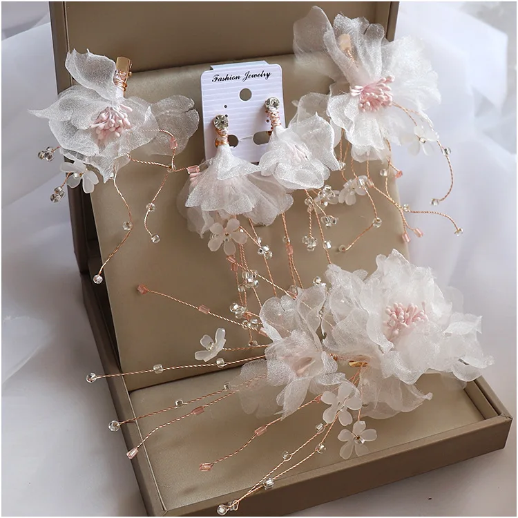 

Super Beautiful Women Earrings and Headband Jwellery Sets Bride Head Flower Dry Flower Hairband Eternal Wedding Hair Accessories