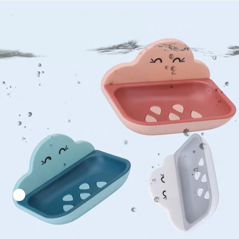 

Simple Style Cute Soap Box Suction Cup Wall Hanging Type Hole Free Bathroom Creative Double Layer Cloud Drain Rack Practical