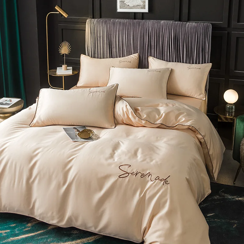 

New High-Quality pure satin bedding set Home Textile Four size bed set bed clothes duvet cover flat sheet pillowcases