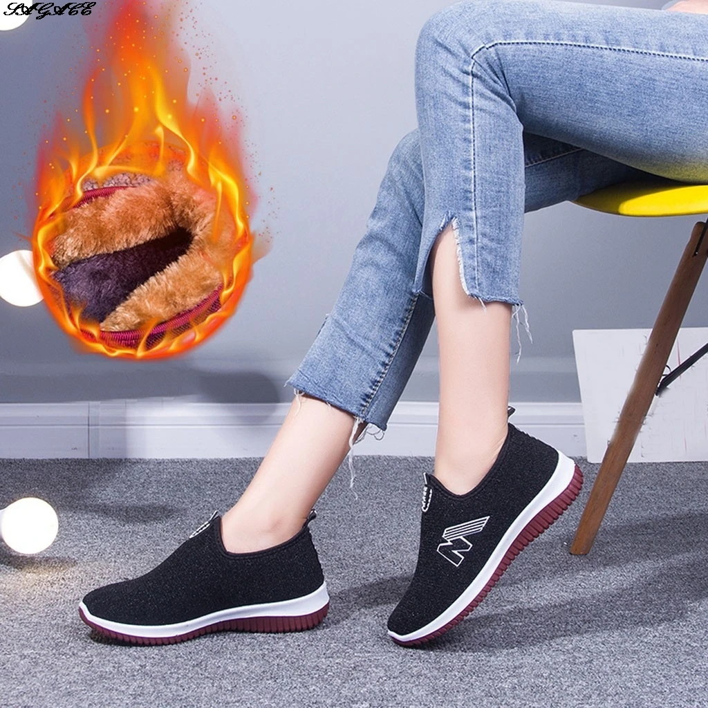 Женская зимняя теплая обувь на плоской подошве Спортивная из сетчатого