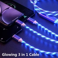 led flowing 3 in 1 usb cable micro usb type c bright glowing charger cord 1 2m fast charging for huawei honor xiaomi redmi cable