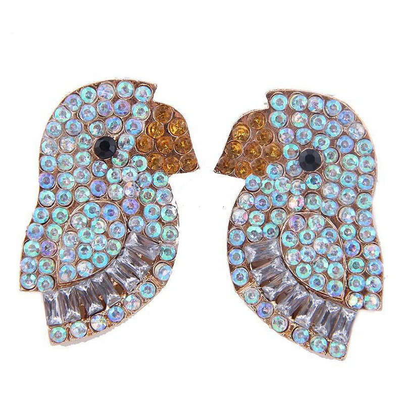 Новые эффектные Кристальные серьги в виде попугая для женщин стразы цвета радуги