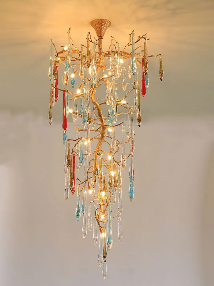 Duplex staircase light luxury chandelier American creative living room lamp atmosphere villa full copper branch crystal | Лампы и