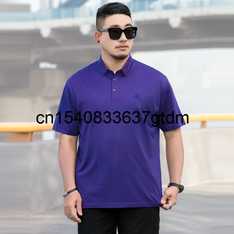 

Summer new men's fattening plus size business casual solid color versatile Lapel short sleeve T-shirt male father short sleeve