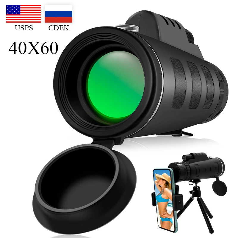 

Монокуляр 40x60, карманный, с держателем для смартфона, для слабого освещения, для кемпинга