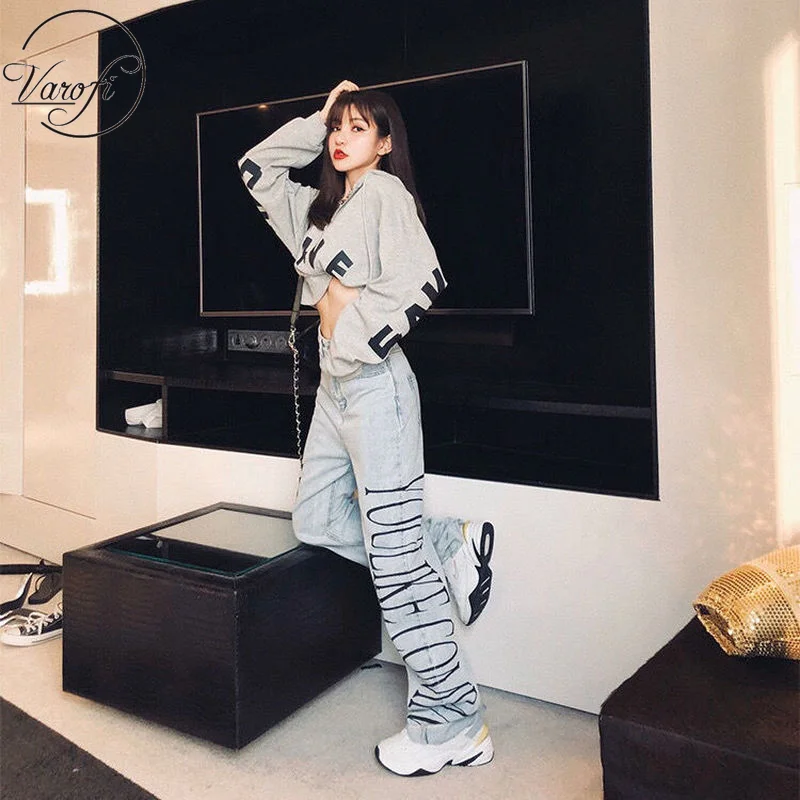 Женские джинсы Varofi с широкими штанинами женские свободные прямые брюки высокой