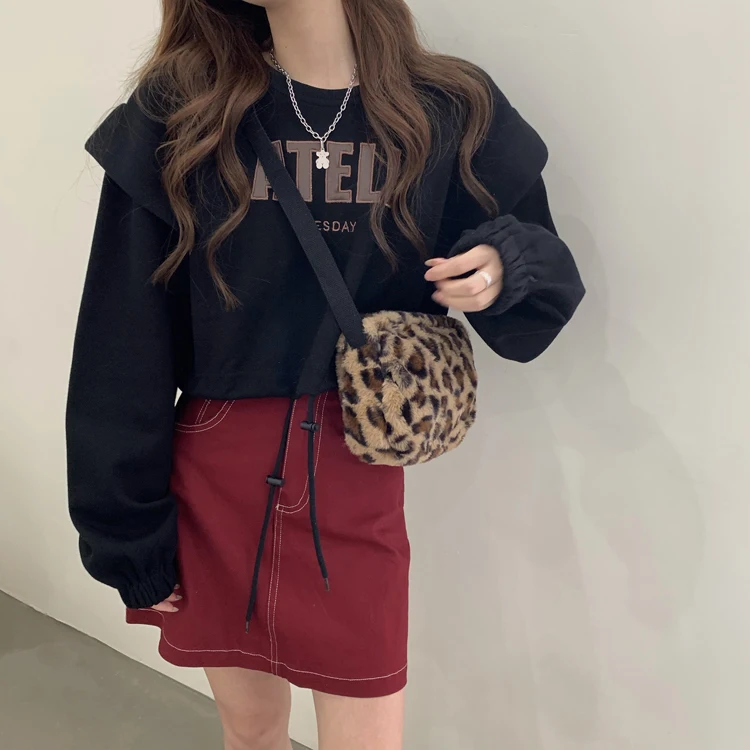 

letter printing sweatshirt women autumn winter new Korean casual loose Hoodies pullovers fashion crop top Female streetwear