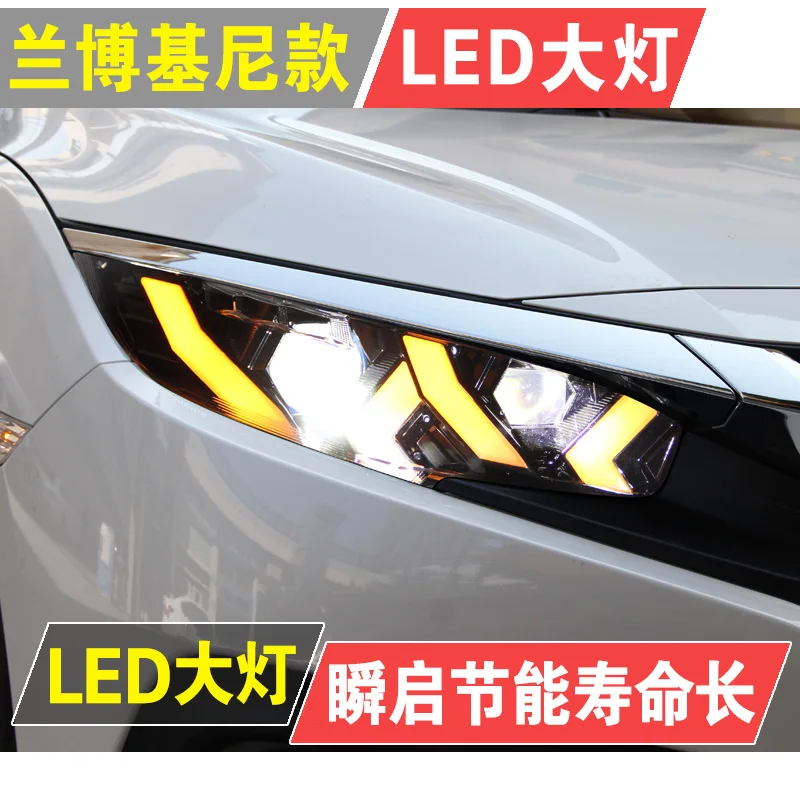 

For Car Honda CIVIC X Head Lamp 2016-2020 Car Accessory Fog Lights Day Running Light DRL H7 LED Bi Xenon Bulb CIVIC Headlights