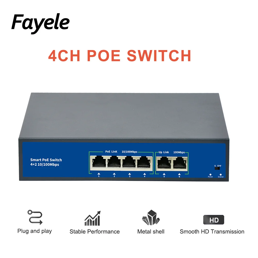 

Security Standard DC48V 4CH 4 Ports POE Switch 15.4W/30W IEEE 802.3af/802.3at 78W For CCTV POE IP Camera 250M Distance