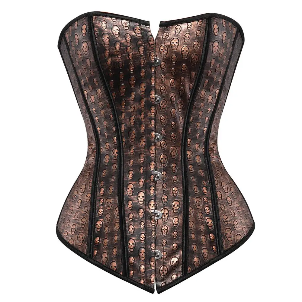 

Corsets and Bustiers Women Sexy Steampunk Faux Leather Lace Up Boned Corselet Skull Pirate Carnival Party Clubwear Plus Size