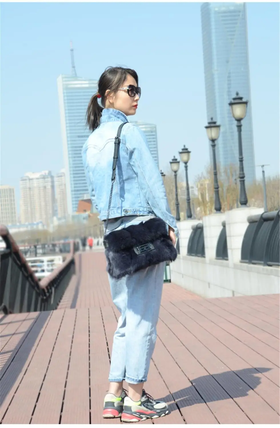 Сумки из натурального Лисьего меха серая меховая сумка ручная Синяя сумочка