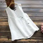 Топы с винтажной вышивкой женские летние блузки ZANZEA 2022 повседневная майка с круглым вырезом Женская однотонная хлопковая Туника сорочка 7