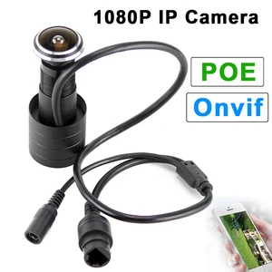 Сетевая IP-камера Onvif 1080P POE внутри помещений, отверстие для дверного глазка, H.264, объектив 1, 78 мм, широкоугольный угол обзора 140 градусов, мини IP-камера