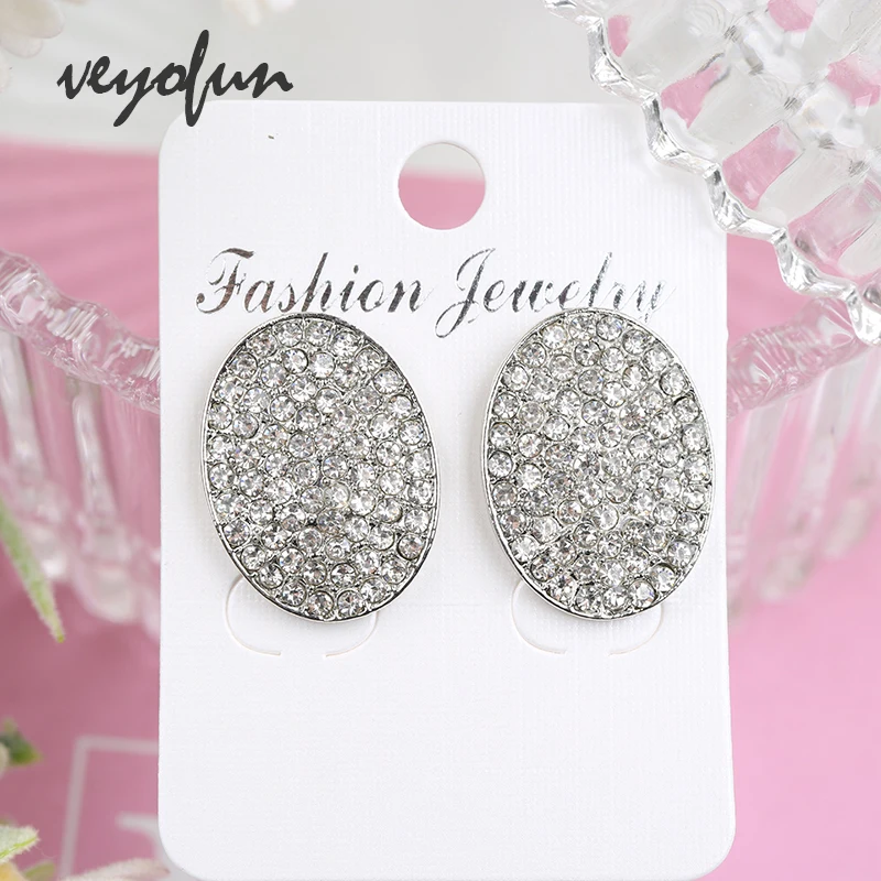 Veyofun Classic Round Full Rhinestone Stud Earrings for Women Fashion Accessories Jewelry Wholesale New