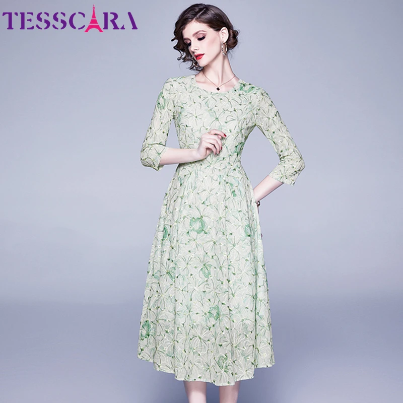TESSCARA женское весеннее роскошное шифоновое платье с вышивкой дизайнерское
