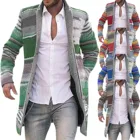 Мужской кардиган средней длины, толстовка, ветровка с принтом в полоску, пальто с длинным рукавом и пуговицами, вязаное Мужское пальто на весну и осень