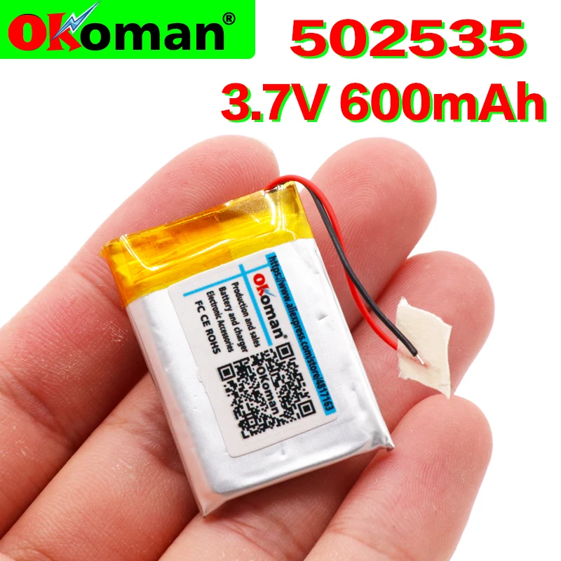 600mAh 3 7 V 502535 литий-полимерный Li-po Li ion Перезаряжаемые Батарея клетки для прожектора