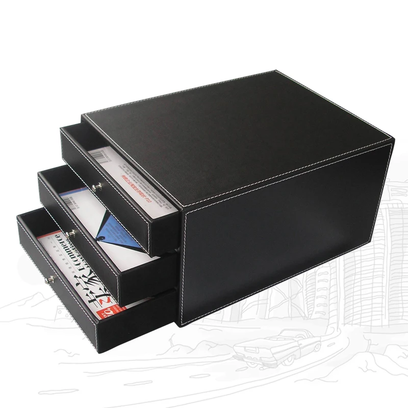 A008 black 3 ящиками из искусственной кожи под названием стол документный файл Органайзер держатель лотка файл документ с выдвижными ящиками - Цвет: A008 black