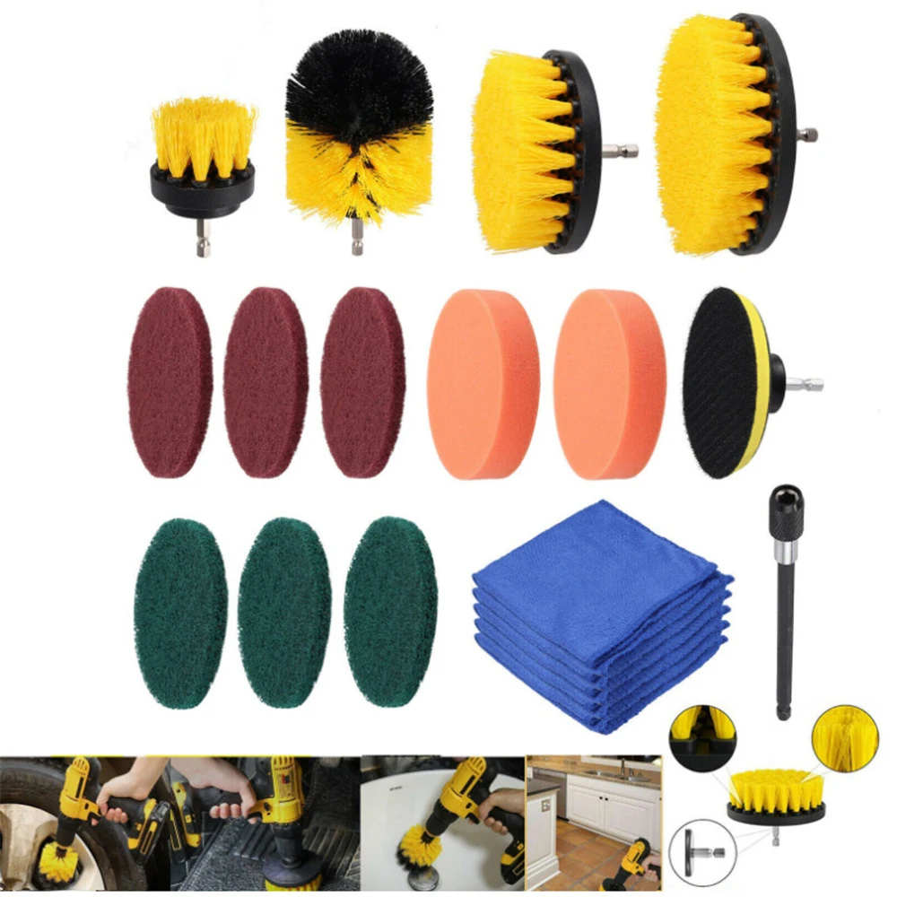

19pcs Drill Brush Attachment Set Power Scrubber Kit Car Scrubbing Cleaning Kit Car Cleaning Brush