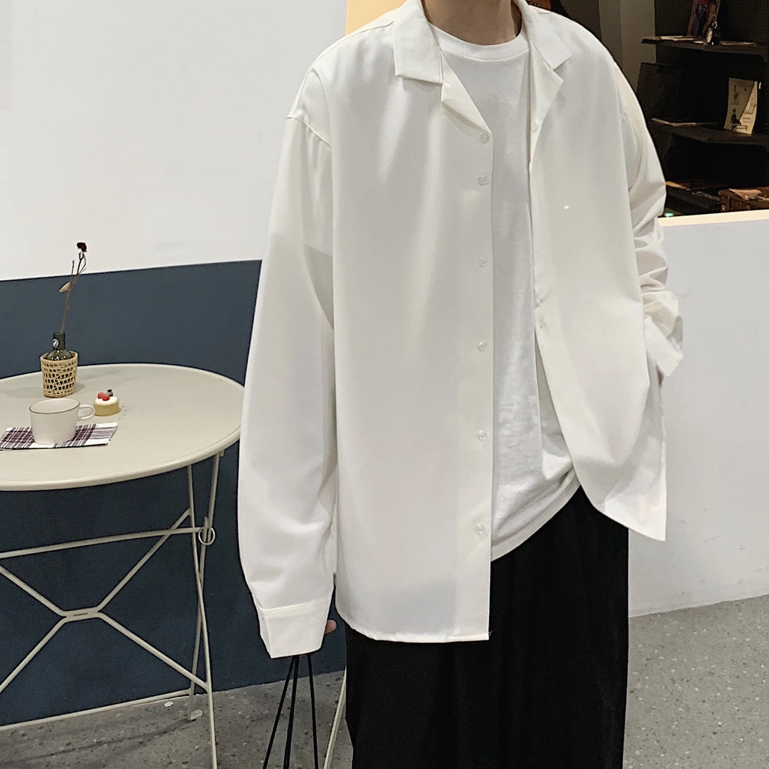 

New Summer Men Long Sleeved Shirt Men's Loose Korean Fashion Autumn Ruffian Handsome White Shirt Uniform Spring and Autumn Coat