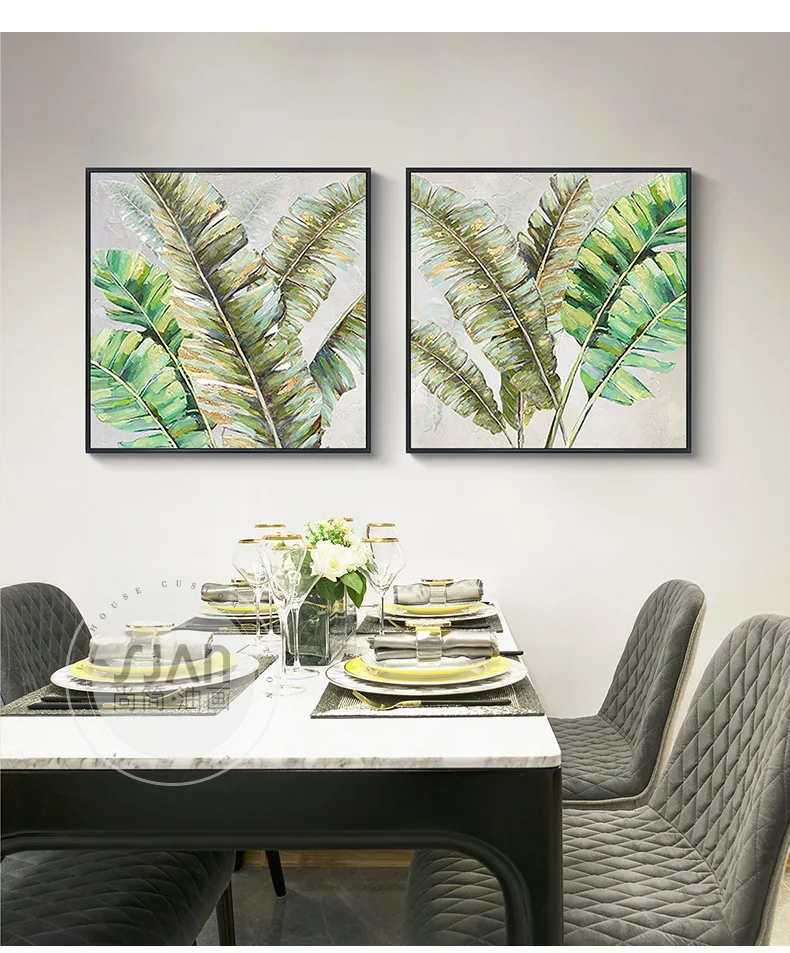 

Hand-painted Canvas Oil Painting 3D Abstract Beautiful Tropical Green Leaves Wall Art for Living Room Bedroom Home Decor No Fram