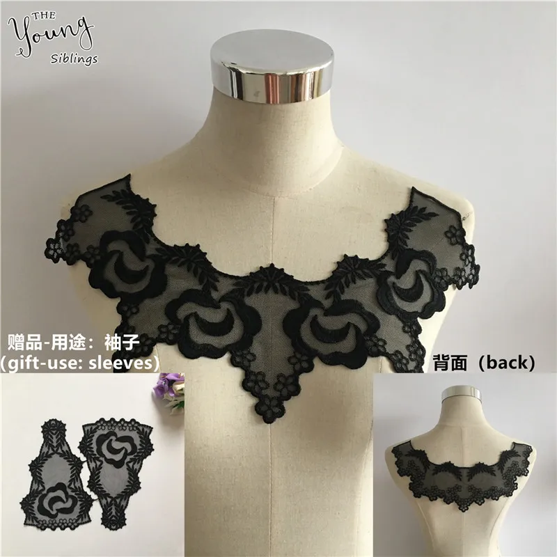2PCS SALE Кружевной воротник шитье Кружева декольте изысканное платье швейная ткань вышивка DIY аппликация на одежду Черный - Цвет: 2PCS SALE