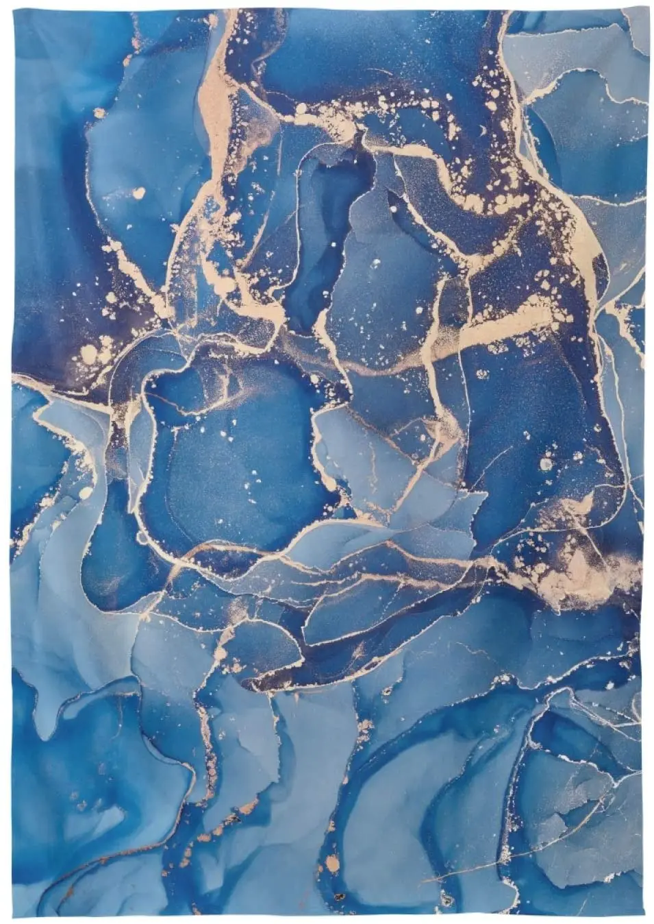 Прямоугольная скатерть Romanti с синими мраморными чернилами золотистая