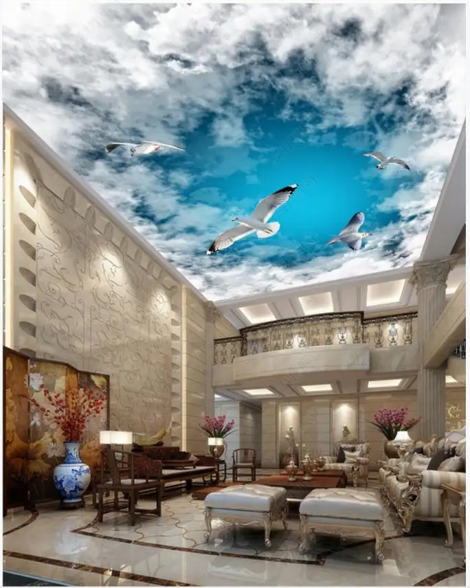 Пользовательские фото обои 3d потолок Настенные для стен 3 d синее небо белые