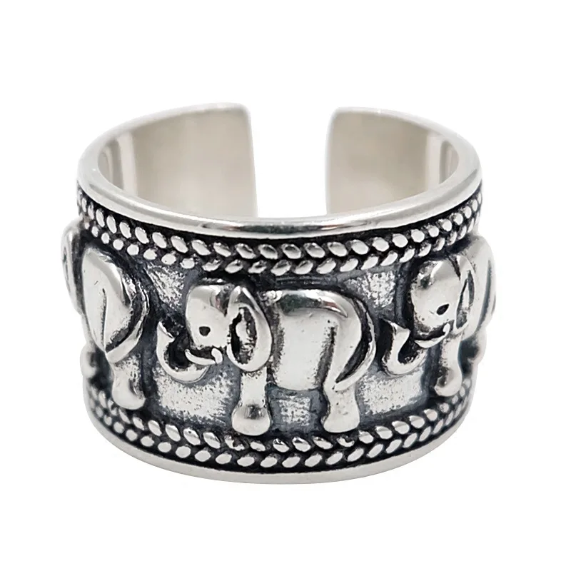 

New Arrival Lucky Animal Elephant Vintage Wide Surface Open Rings For Women Girls Tibetan Silver Big Large Ethnic Jewelry Gift