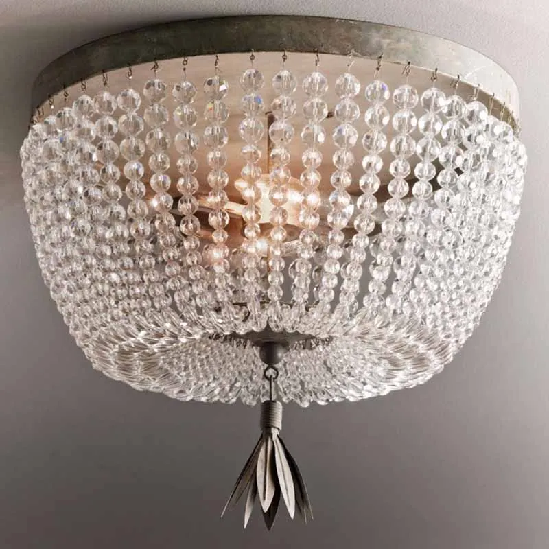 

Vintage grey ceiling lights luxury crystal beads ceiling lamp E14 for baby room kids' bedroom kitchen corridor flush mount lamps