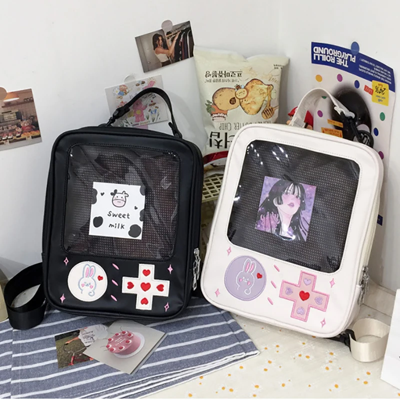 Mochila Kawaii Ita bonita y transparente de 22x27cm, consola de juegos con estilo de dibujos animados para estudiantes, mochilas de hombro para CosPlay de Lolita y conejitos