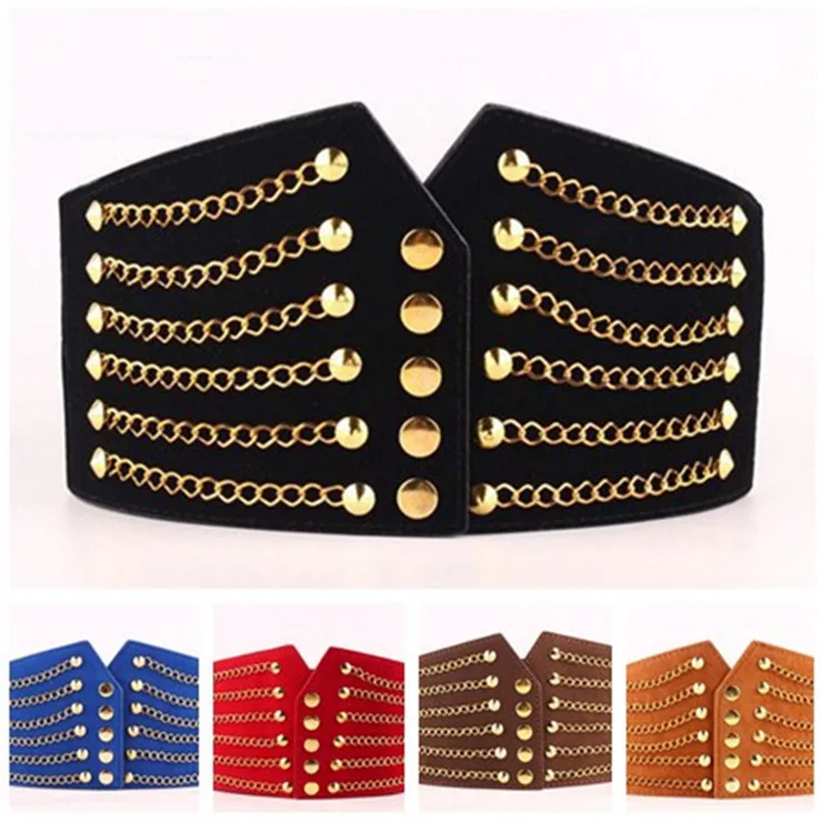 

Deepeel 1pc Women Fashion Slim Corset Cummerbunds Elastic Belts Wild Rivet Waistband Female Coat Fur hige Waist Belt Accessory