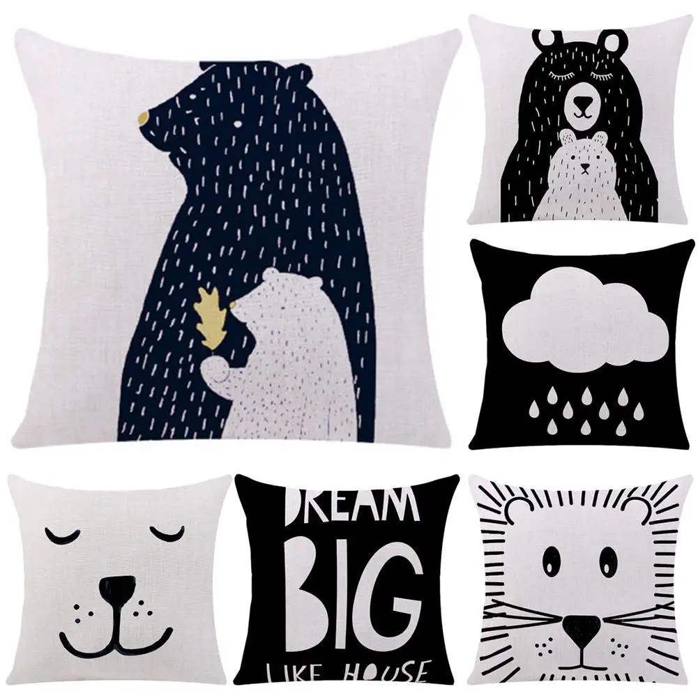 45x45 см квадратный льняной чехол с мультяшным медведем для подушки дивана кровати