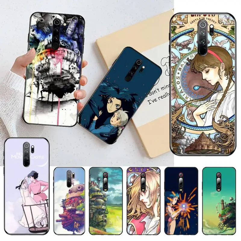 Силиконовый черный чехол Howl's Howls с движущимся замком для телефона Redmi Note 9 8 8T 8A 7 6