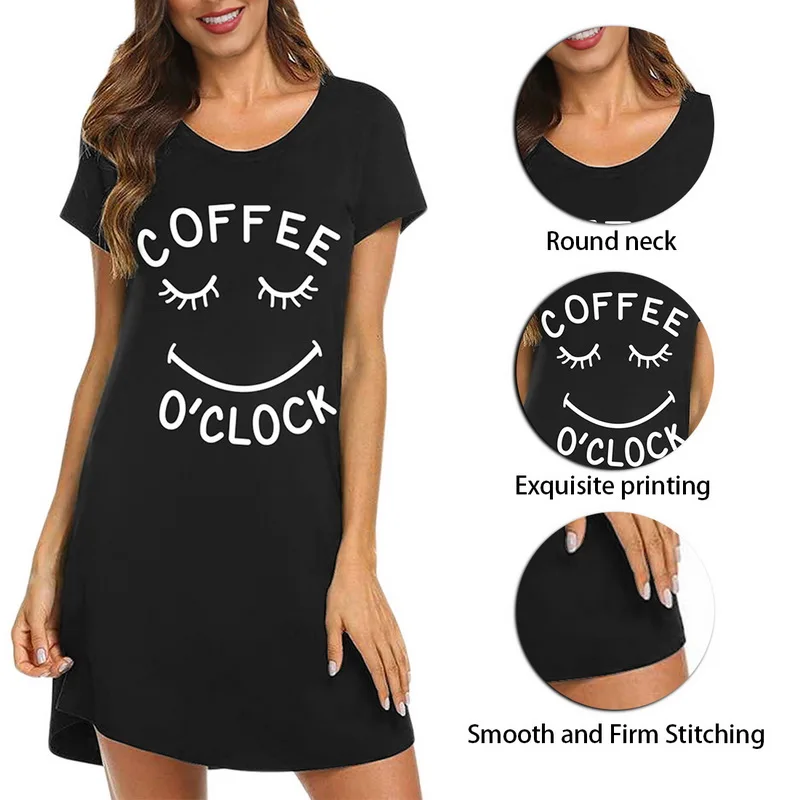 

Dress 2021 Sexy Black Women's Pajamas Nightgrowns Sleepshirts Sleepwear Letter Printed Night Dress Women Short Sleeve Nightwear