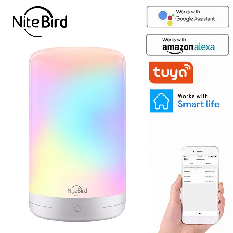 

NiteBird TUYA Smart LED Touch Control Night Light Intelligent Bedside Dimmable RGB Color Change Work With Alexa Google Home Nit