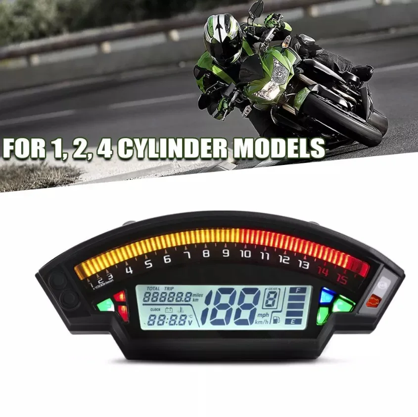 

For 1,2,4 Cylinders moto Meter 14000RPM 6 Gear 199km/h Backlight Odometer Universal Motorcycle LCD TFT Digital Speedometer