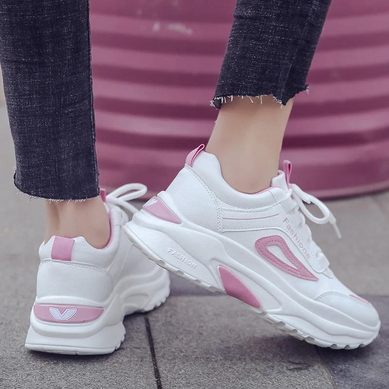 

2020 New Women Casual Shoes Fashion Spring Summer Leather Sneakers Women Lace Up White Platform Dad Shoes Zapatos Mujer