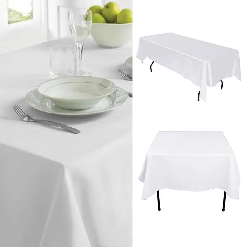 

4 Sizes White High-End Hotel Banquet Wedding Venue Pure Color Rectangular Smooth Cloth Dining Table Coffee Table Tablecloth 1pcs