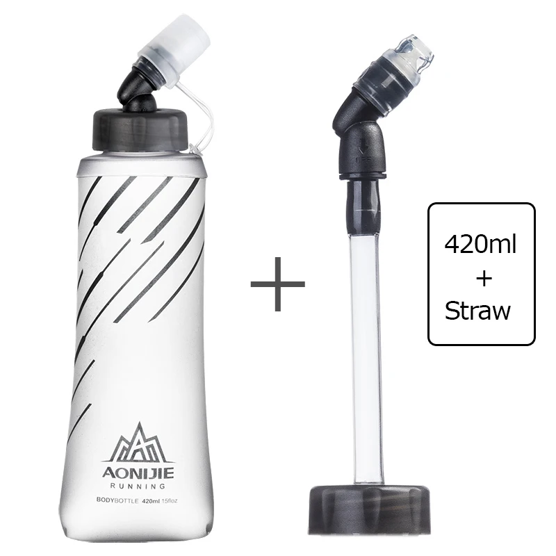 420ml and straw AONIJIE SD21 мягкая складная фляжка 250 мл 420 мл бутылка для воды гидратация водный Пузырь для бега марафон Велоспорт Трейл Пешие прогулки - Цвет: 420ml and straw