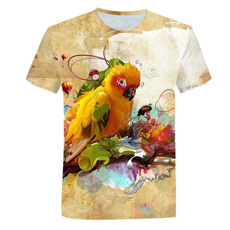 Женская футболка с принтом попугая в стиле Харадзюку летняя модная забавная