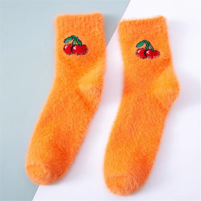 Kawaii Women Fruit Fluffy Socks Thermal Fuzzy Socks Female Ladies Fashion Warm Avocado Cherry Eggplant Floor Sleep Sock images - 6