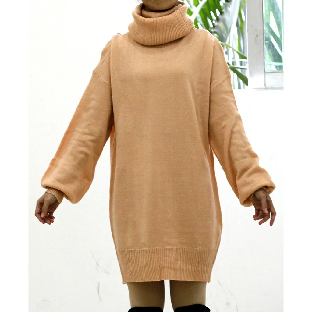 Winter Turtleneck Sweater Women Solid Long Sleeve Knitted Loose Jumper Dress Casual Simple Female Pullovers | Женская одежда