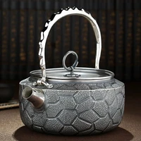 handmade silver kettle kungfu tea set silver teapot short mouth water cube silver kettle handle kettle about 789g