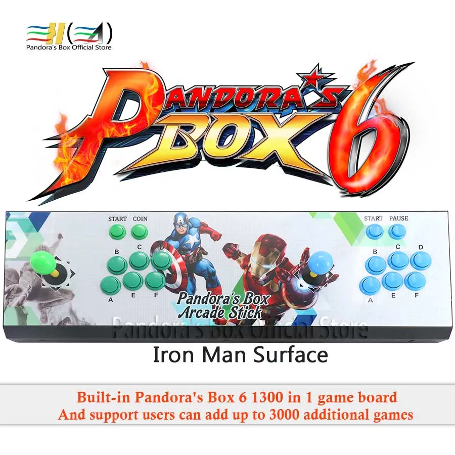 Новинка Pandora box 6 1300 в 1 аркадная игра 2 игрока Железный консольный контроллер Поддержка fba mame ps1 3d игра mortal kombat pacman