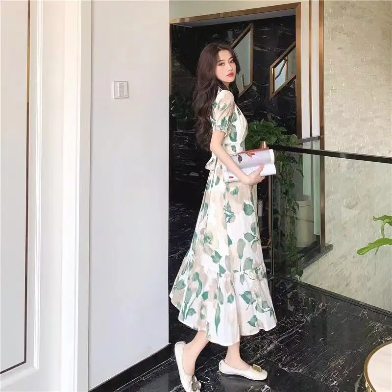 

Summer Print Women Dress Plus Size 2021 New Short Sleeve Elegant Floral Dresses Fashion Sweet Party Long Dress Robe Femme 15468